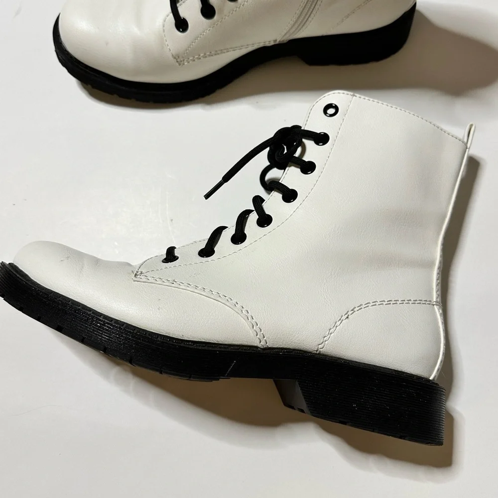 White Combat Boots Faux Leather Combat Boot - Picture 7 of 11